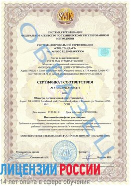 Образец сертификата соответствия Вологда Сертификат ISO 22000